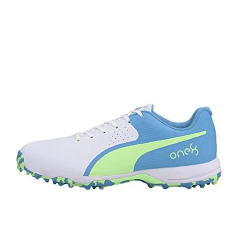 PUMA ONE8 Cricket Shoes (White/blue/Electro Green)